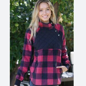Abercrombie & Fitch Asymmetrical Buffalo Plaid Fleece Pullover - XS